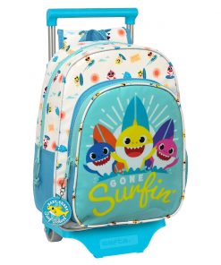 Cartable à roulettes Baby Shark Surfing Bleu Blanc 26 x 34 x 11 cm