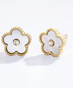 Boucles d'oreilles fleurs blanches en acier inoxydable