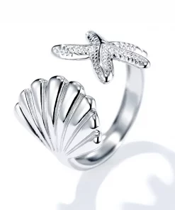 Alternative view of Bague coquillages en acier inoxydable