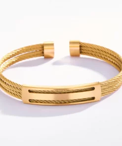 Alternative view of Bracelet jonc double rec en acier inoxydable