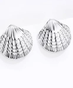 Alternative view of Boucles d'oreilles coquillage en acier inoxydable