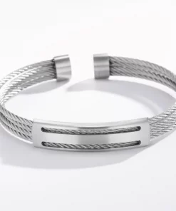 Bracelet jonc double rec en acier inoxydable