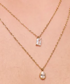 Alternative view of Collier double diamants en acier inoxydable