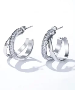 Alternative view of Boucles d'oreilles double cercle diamant en acier inoxydable