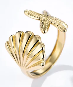 Bague coquillages en acier inoxydable
