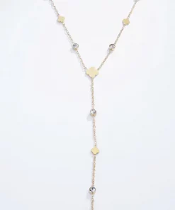 Collier long avec strasses en acier inoxydable