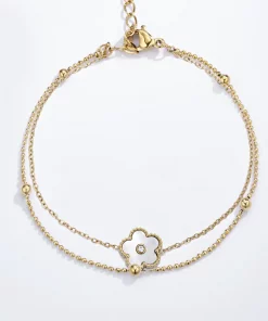 Bracelet double fleur en acier inoxydable