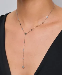 Alternative view of Collier long avec strasses en acier inoxydable