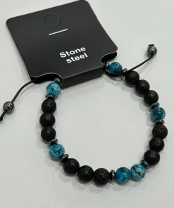 Bracelet en acier inoxydable boule noir et bleu