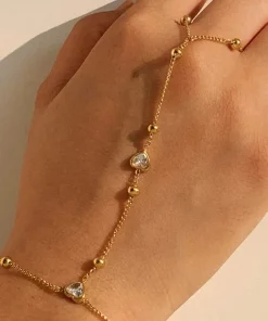 Chaîne de main coeur diamant en acier inoxydable