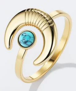 Bague en acier inoxydable lune pierre verte