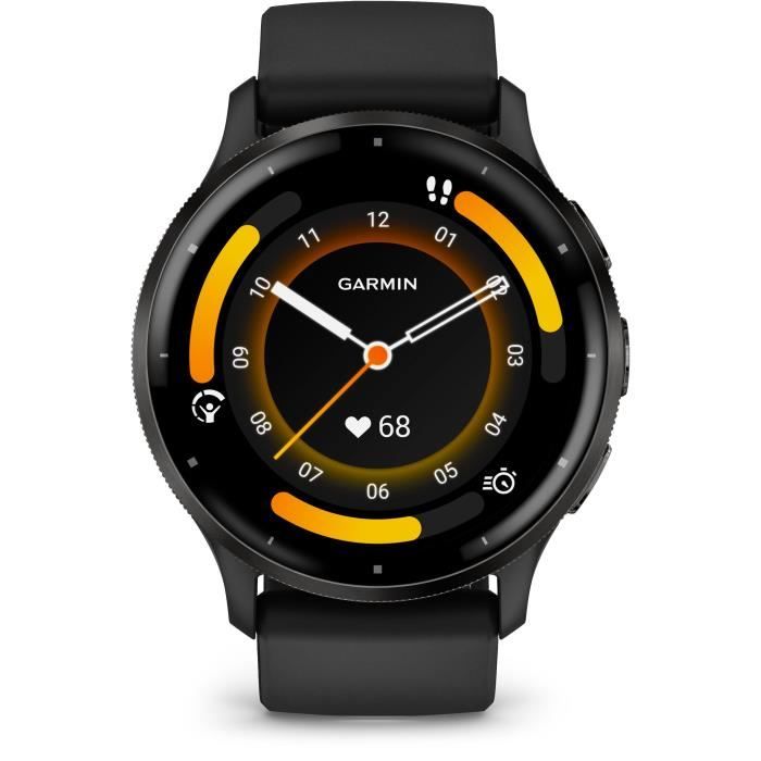 Montre GPS connectée - GARMIN - Venu 3 - WiFi - 35,4 mm (1,4) - Acier Gray, boîtier noir et bracelet en silicone noir