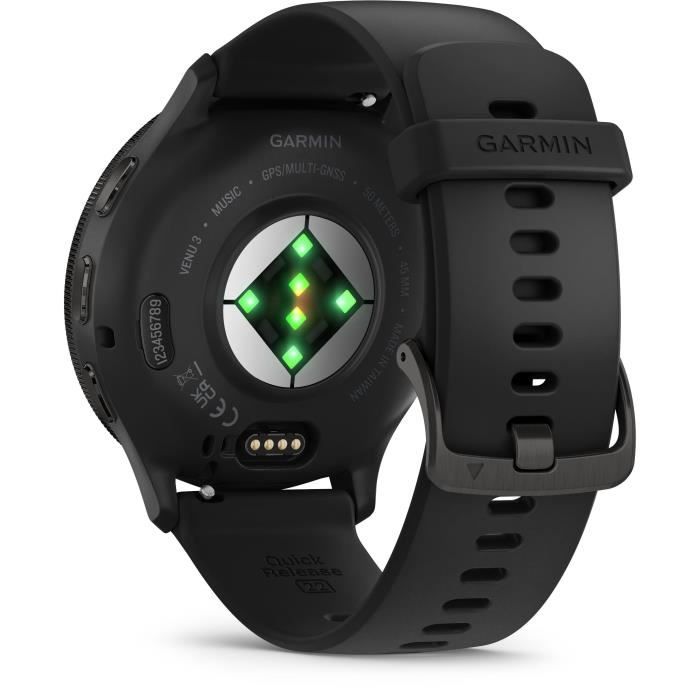 Montre GPS connectée - GARMIN - Venu 3 - WiFi - 35,4 mm (1,4) - Acier Gray, boîtier noir et bracelet en silicone noir – Image 4