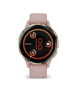 Montre GPS connectée - GARMIN - Venu 3S - 30,4mm (1,2) - Acier Soft Gold, boîtier rose et bracelet en silicone rose