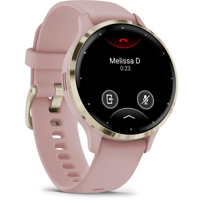 Montre GPS connectée - GARMIN - Venu 3S - 30,4mm (1,2) - Acier Soft Gold, boîtier rose et bracelet en silicone rose – Image 3