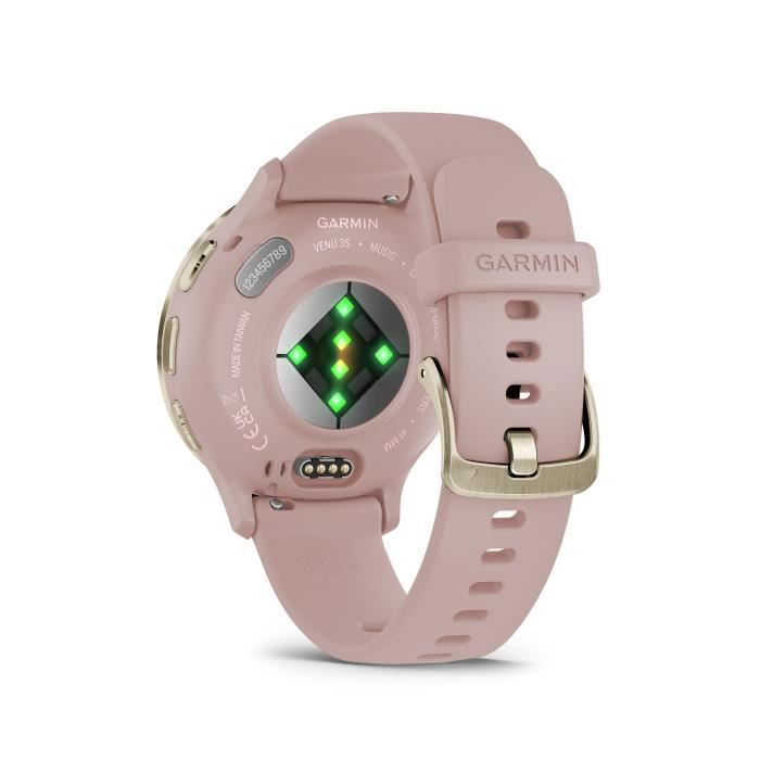 Montre GPS connectée - GARMIN - Venu 3S - 30,4mm (1,2) - Acier Soft Gold, boîtier rose et bracelet en silicone rose – Image 4