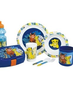 Lot Vaisselle Disney Le Roi Lion - FUN HOUSE - 006360 - Verre, Assiette Creuse, Assiette Plate, Mug, Gourde, Boîte Goûter Couverts