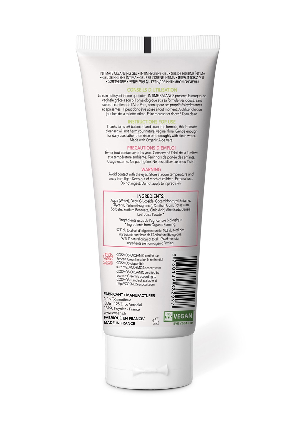 Gel nettoyant intime à l'aloe vera organique 100ml Intime Balance – Image 3