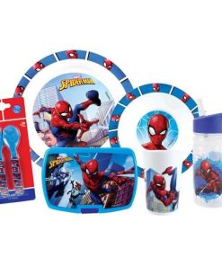 Lot vaisselle - FUN HOUSE - SPIDERMAN - Verre, assiette Ø22 cm et Ø16 cm, couverts, gourde et boite goûter