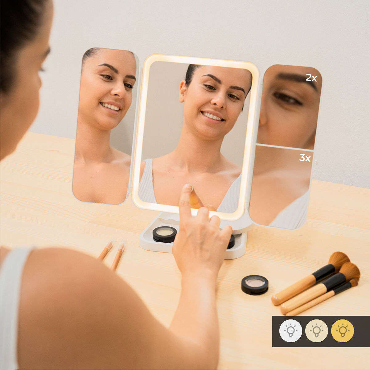 Miroir de Maquillage Triptique Rechargeable avec Grossissement et Lumière LED Miled InnovaGoods – Image 2